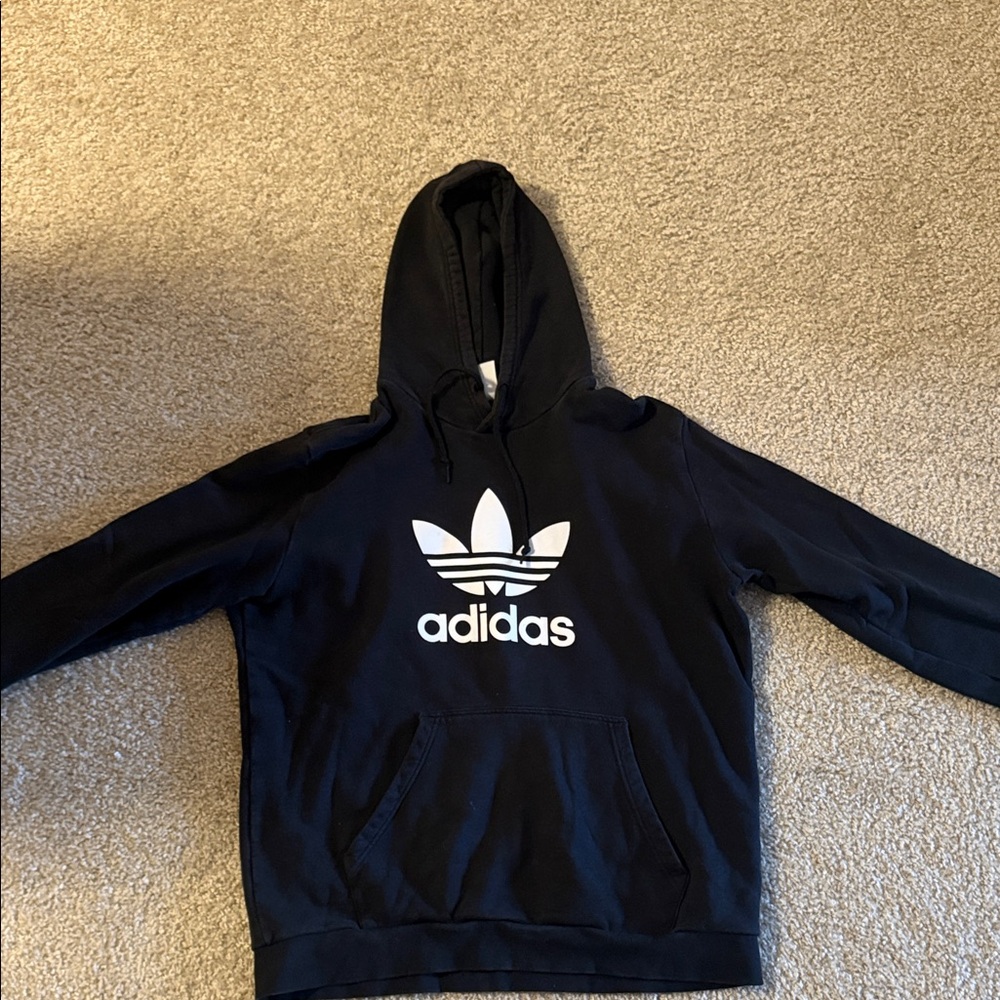 Adidas Black Hoodie with White Trefoil Logo